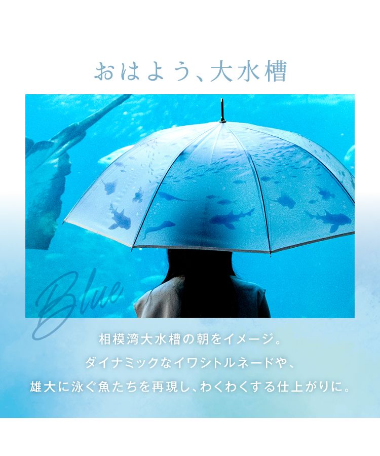 【Wpc.公式】［ビニール傘］えのすい×Wpc. アンブレラ ミニ 親骨50cm 傘 レディース 雨傘 折り畳み傘 おしゃれ 可愛い（おはよう、大水槽(ブルー)） おはよう、大水槽(ブルー)