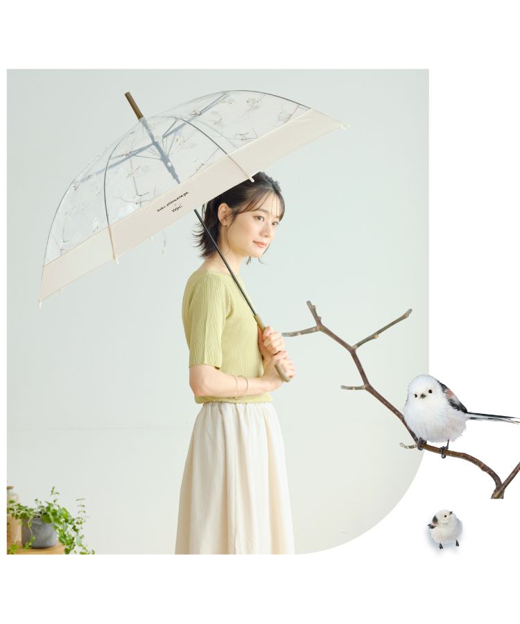 【Wpc.公式】［ビニール傘］やなぎさわごう×Wpc.シマエナガアンブレラ 61cm 長傘 ジャンプ傘 レディース 傘 鳥柄 シマエナガ