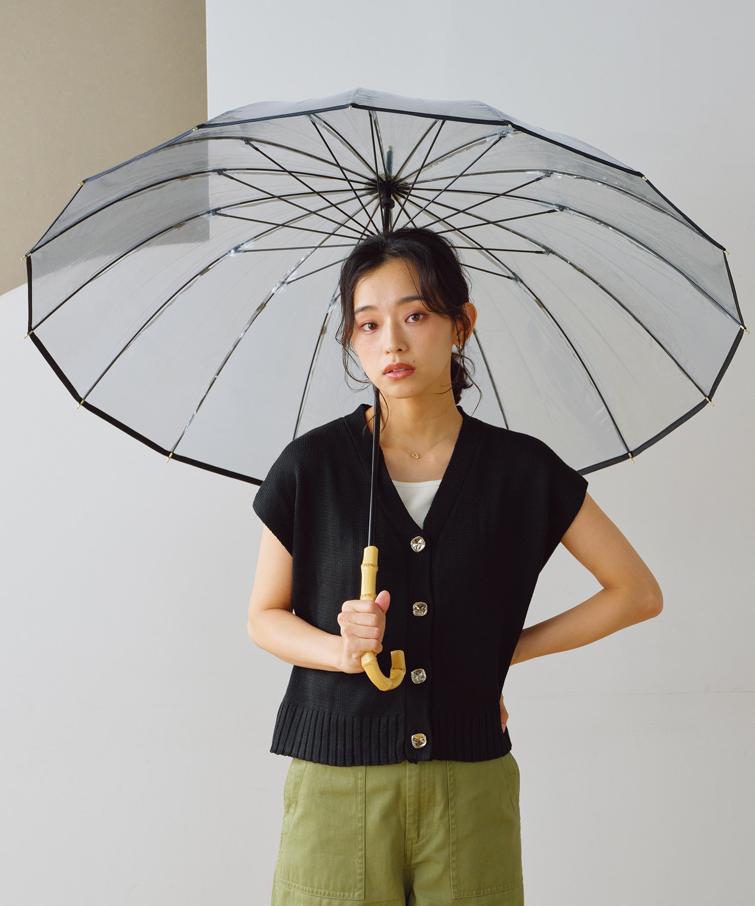 【Wpc.公式】16本骨 大きい ビニール傘 プラスティックパイピング 親骨60cm 傘 大きめ 16本傘 丈夫 風に強い レディース 長傘 雨傘（ブラック） ブラック
