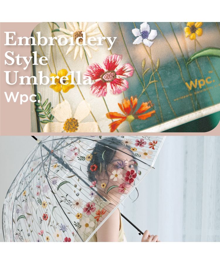 【Wpc.公式】［ビニール傘］刺繍風アンブレラ 61cm ジャンプ傘 レディース 長傘