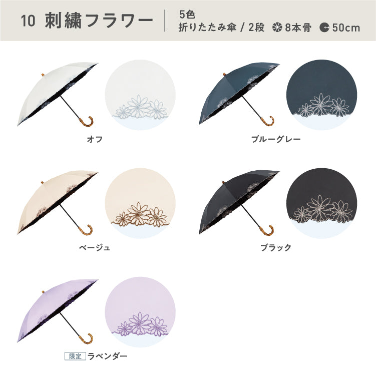 【Wpc.公式】最強の日傘 UVO 2段 刺繍スカラップ 親骨50cm 完全遮光 遮熱 UVカット100％ 晴雨兼用 レディース 折りたたみ 折りたたみ傘