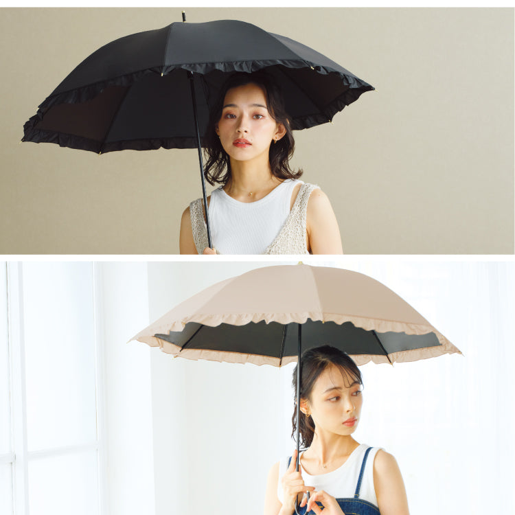 【Wpc.公式】日傘 遮光クラシックフリル 完全遮光 遮熱 UVカット 晴雨兼用 レディース 長傘 （ベージュ） ベージュ