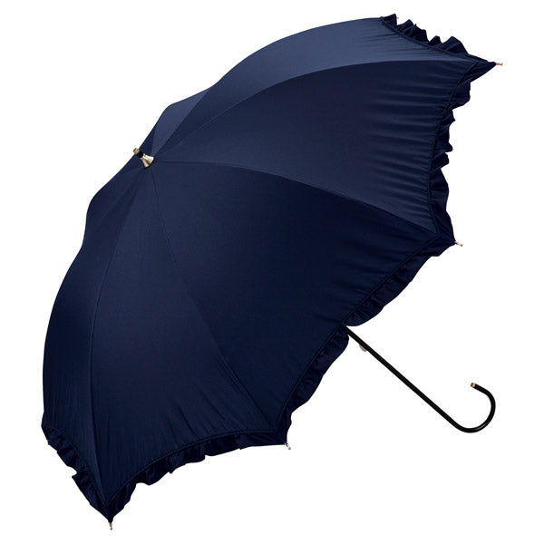 【Wpc.公式】日傘 遮光クラシックフリル 完全遮光 遮熱 UVカット 晴雨兼用 レディース 長傘 （ネイビー） ネイビー