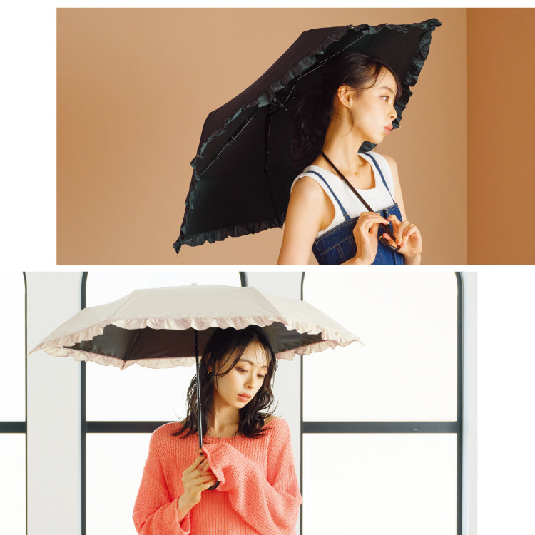 [Wpc. Official] Sun Umbrella UV Protection Classic Frill Mini Complete UV Block Heat Resistant Rain and Shine Dual Use Women's Folding Umbrella