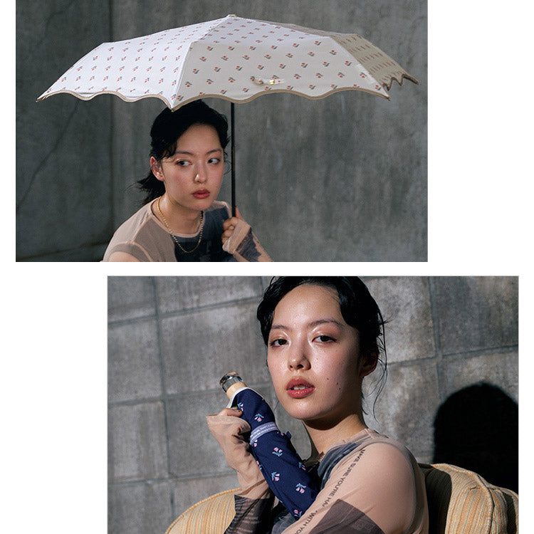 【Wpc.官方】雨傘 波浪小花迷你 輕量 晴雨兩用傘 女士 折疊傘