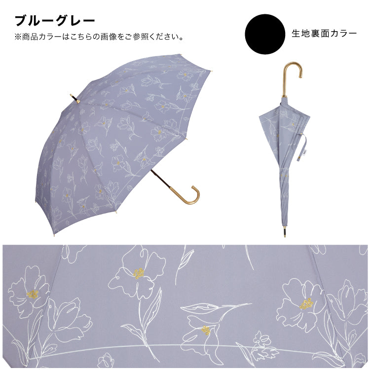 【Wpc.公式】日傘 遮光フラワードローイング 大きい 完全遮光 遮熱 晴雨兼用 レディース 長傘 （ブラック） ブラック