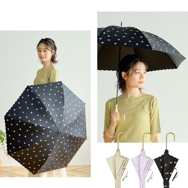 【Wpc.公式】日傘 遮光ゴールドラインマーガレット 大きい 完全遮光 遮熱 晴雨兼用 レディース 長傘 （ブラック） ブラック