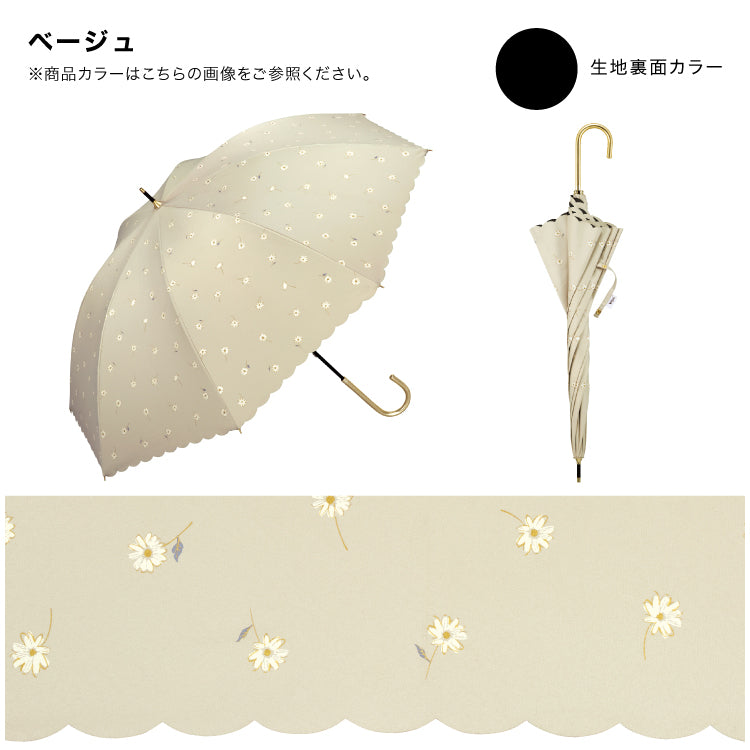 【Wpc.公式】日傘 遮光ゴールドラインマーガレット 大きい 完全遮光 遮熱 晴雨兼用 レディース 長傘 （ブラック） ブラック