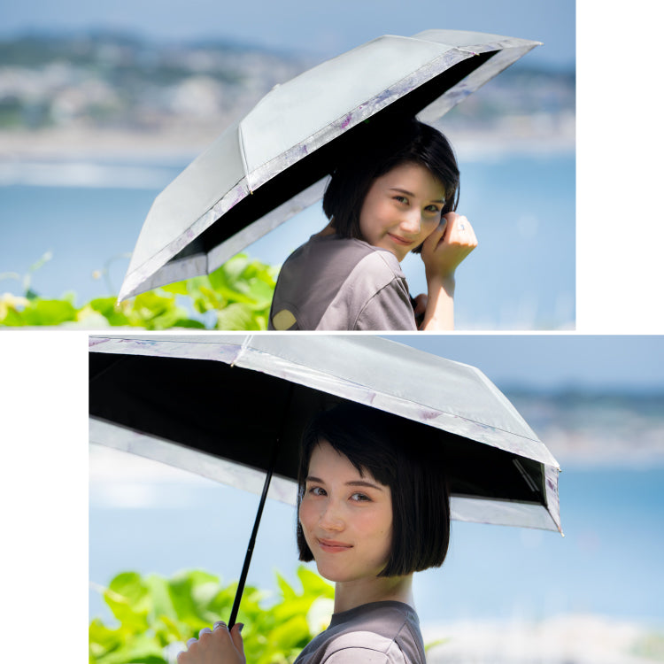 【Wpc.公式】日傘 遮光リムオーガンジープリント ミニ 完全遮光 遮熱 晴雨兼用 折りたたみ傘 （オフ） オフ