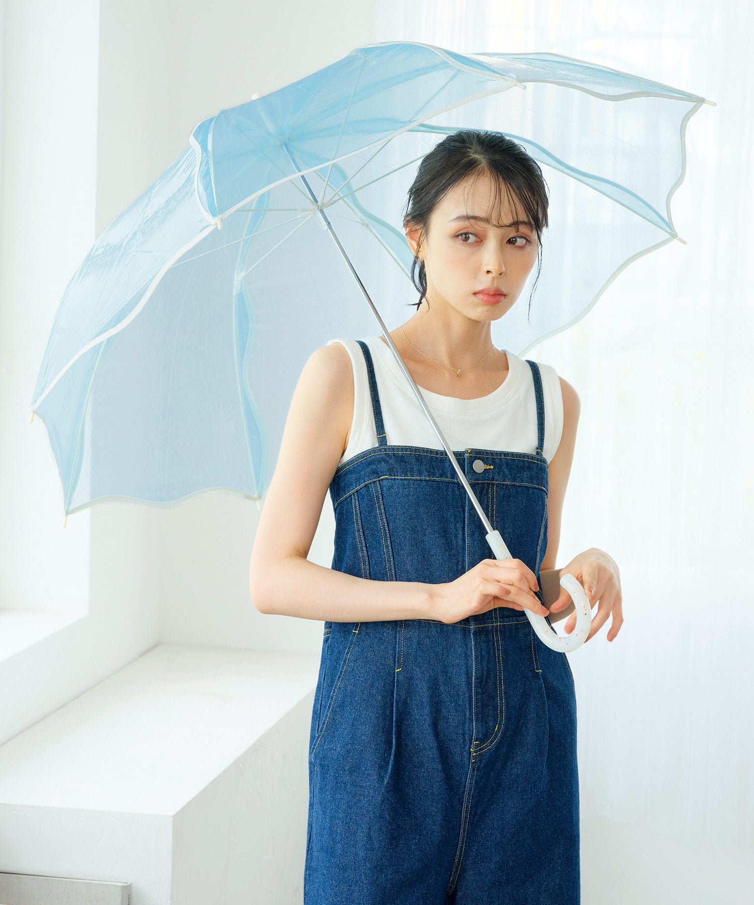 【Wpc.公式】ビニール傘 ウェービーアンブレラ 60cm 大きい 傘 レディース かわいい 長傘 （ブルー） ブルー