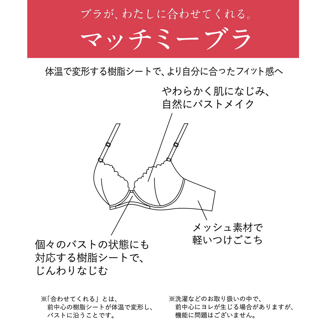 ウイング Wing 3/4カップブラ 体温で変形する樹脂シートで、より自分に合ったフィット感へ【マッチミーブラ】