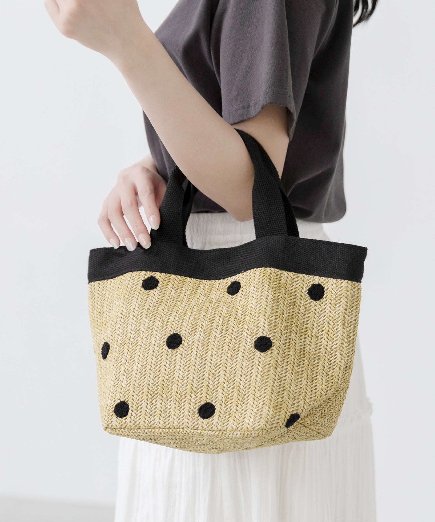 ウェレッグ セレクト welleg sellect ペーパー風 マチ付き ミニトートバッグ （9033ベージュxブラックドット） 9033ベージュxブラックドット