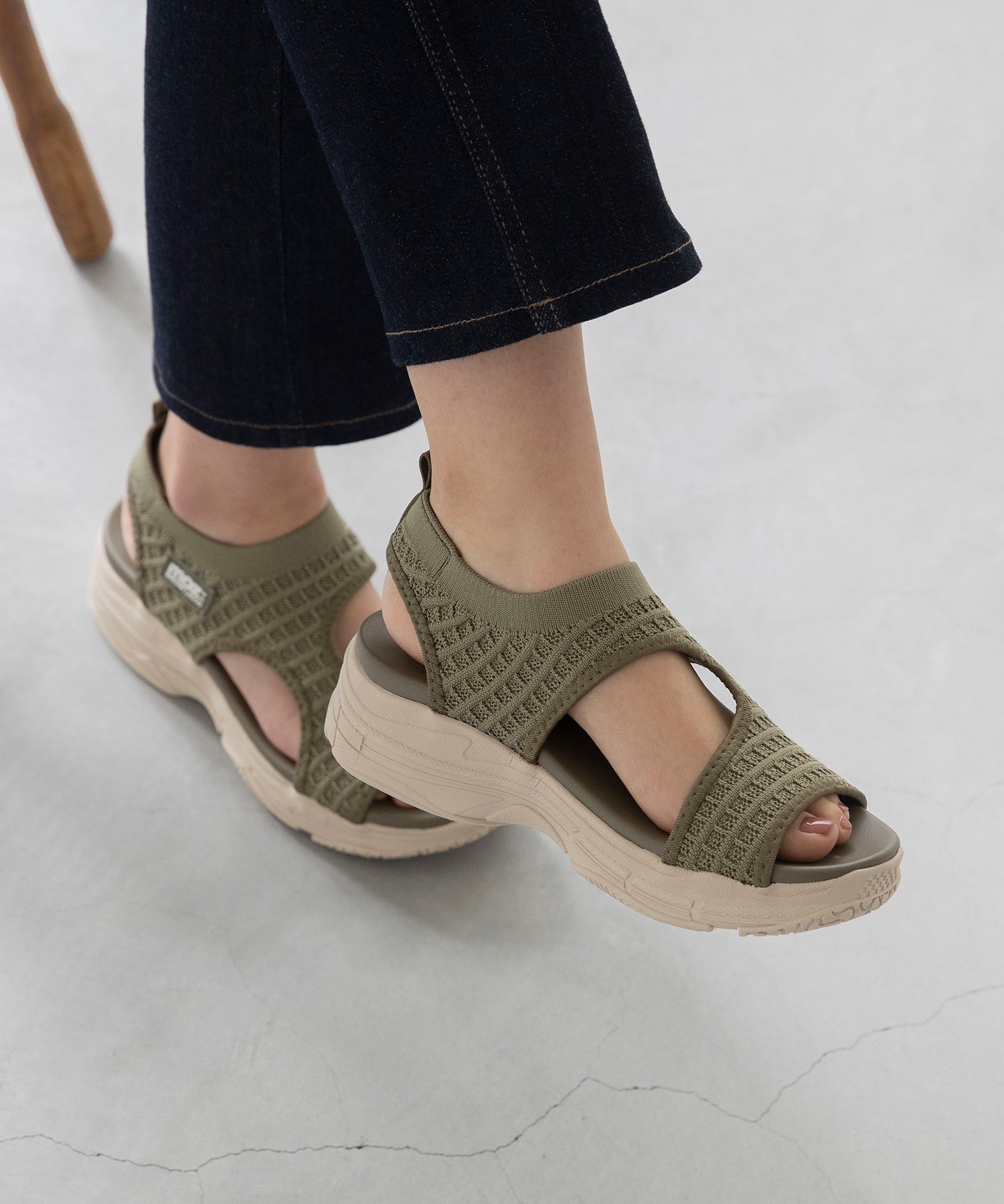 ウェレッグ セレクト welleg sellect ワッフルニット キレイめ厚底スポーツサンダル （4052カーキ） 4052カーキ