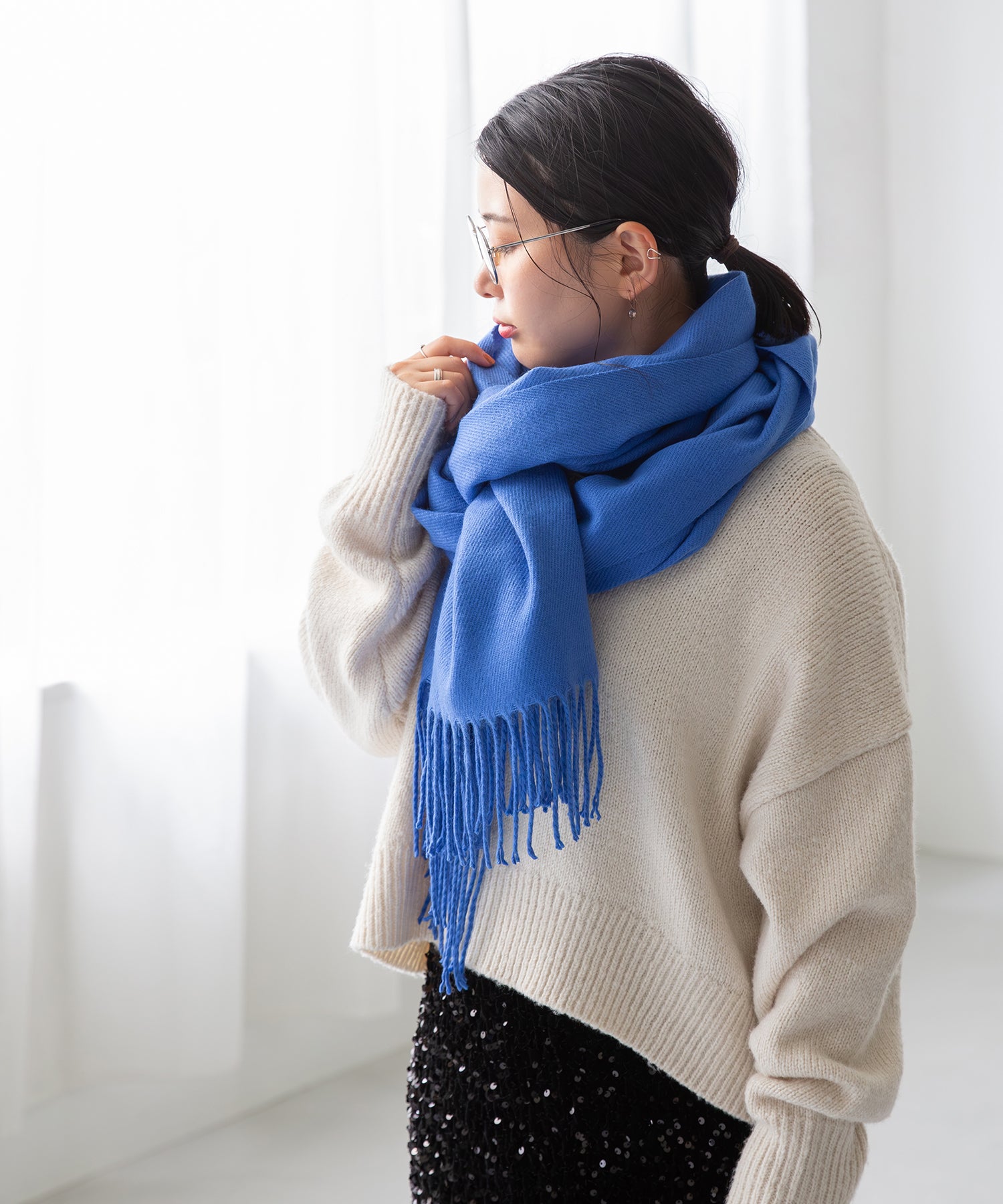 ウェレッグ セレクト welleg sellect ふわとろ大判ストール,ロイヤルブルー