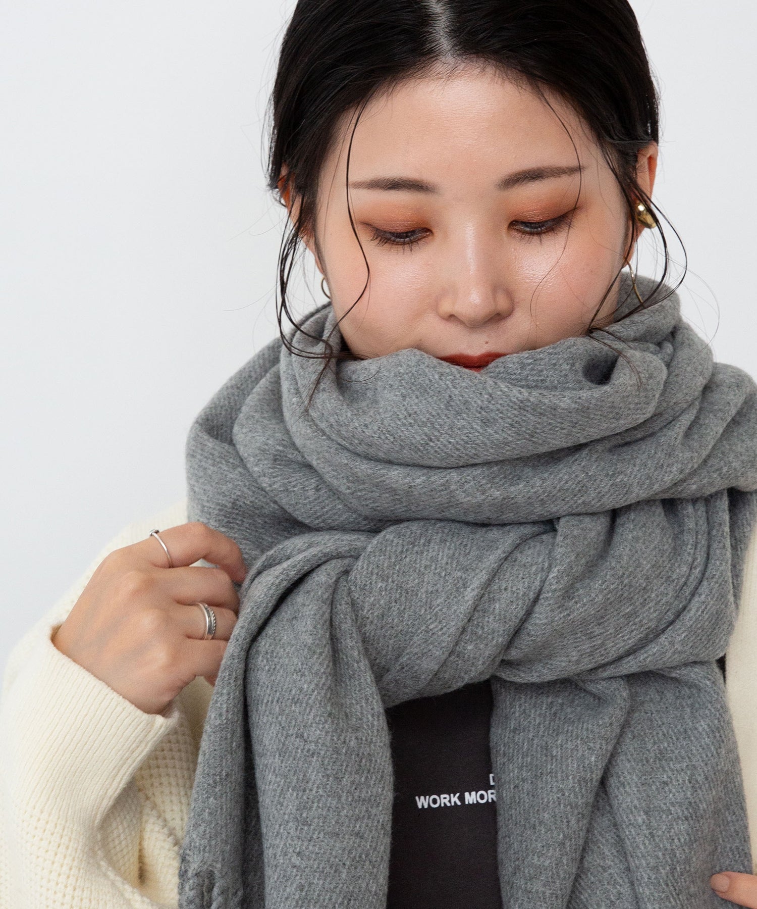 ウェレッグ セレクト welleg sellect ふわとろ大判ストール,ライト杢グレー