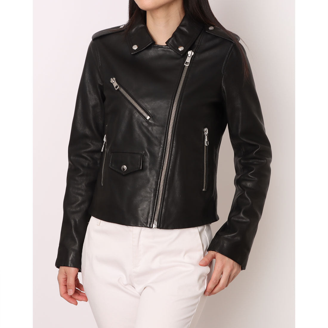 ウィッスルズ WHISTLES Agnes Pocket Leather Jacket （Black） Black