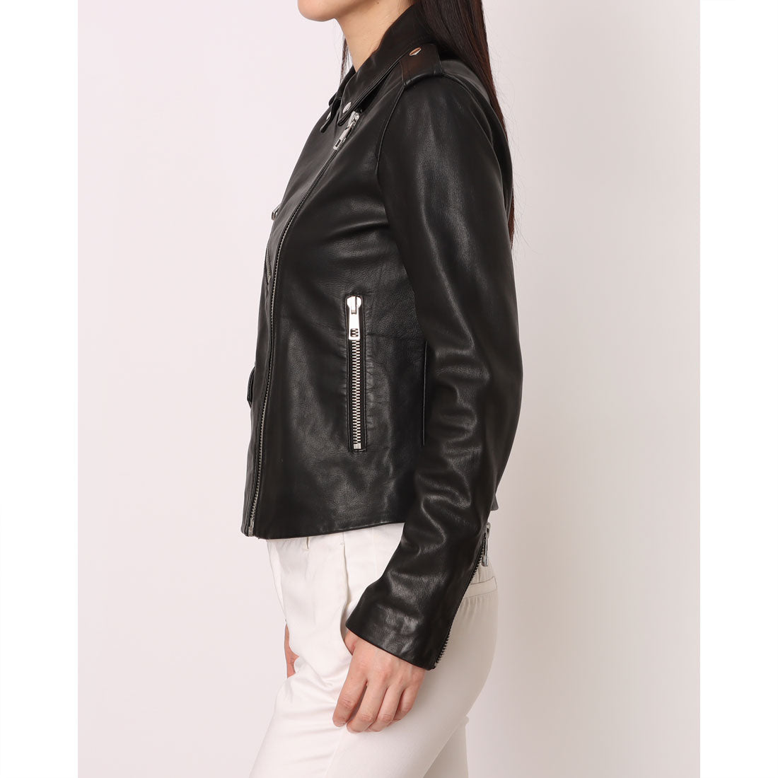 ウィッスルズ WHISTLES Agnes Pocket Leather Jacket （Black） Black