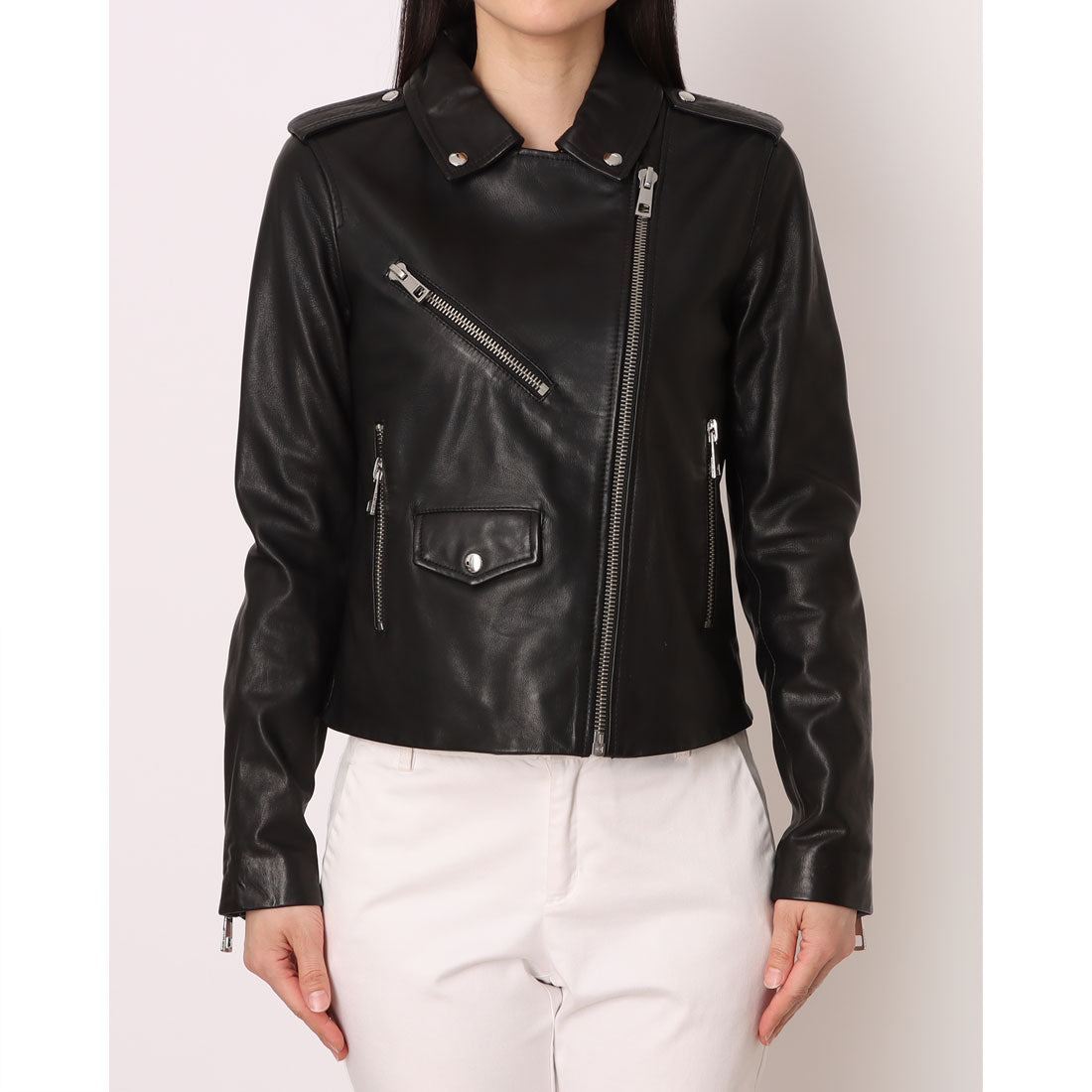 ウィッスルズ WHISTLES Agnes Pocket Leather Jacket （Black） Black