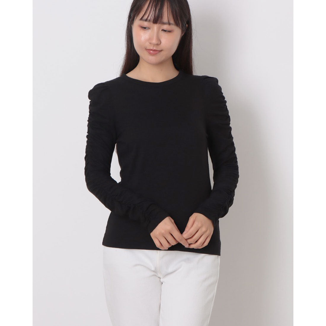 ウィッスルズ WHISTLES Ruched Sleeve Top （Black） Black