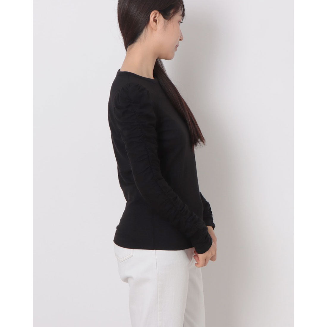 ウィッスルズ WHISTLES Ruched Sleeve Top （Black） Black