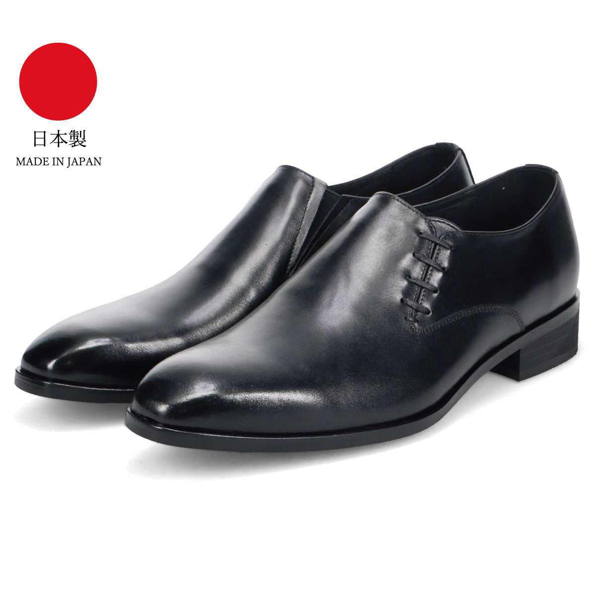 whoop'de'doo ブラックレースアップシューズ Whoop-de-doo' Made in Japan Side Lace Design Slip-on Business Shoes