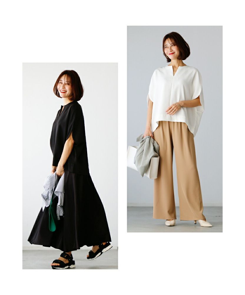 エーレスタイル Ehre style 華奢見せが叶う！着やせの技ありキーネックドルマン （ブラック） ブラック