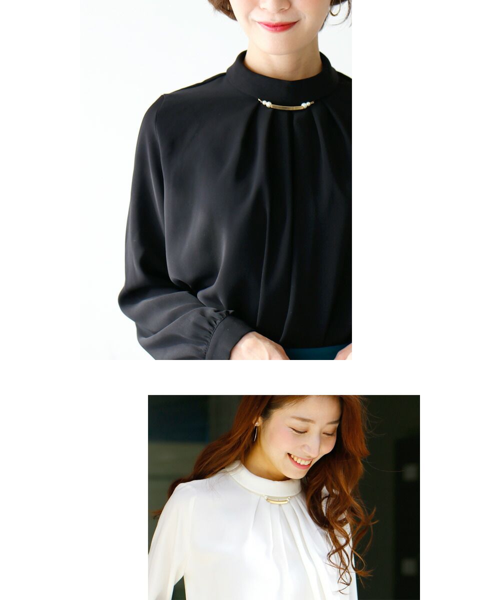 エーレスタイル Ehre style ［お仕事服にも使える］ジャケットと合わせたいネックレス付き華やぎブラウス
