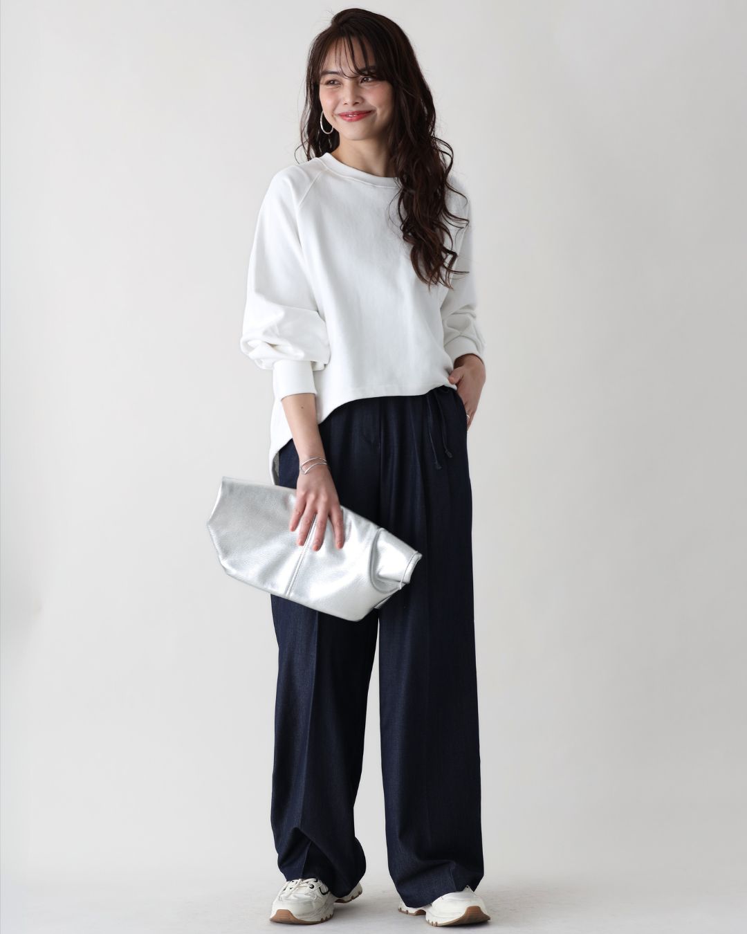 エーレスタイル Ehre style ワイドなのにかっちり見せない！デニム風パンツ （ブルー） ブルー