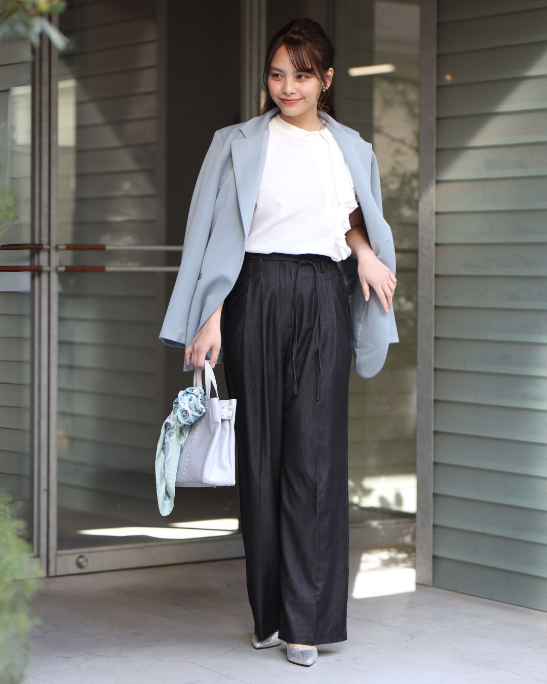 エーレスタイル Ehre style ワイドなのにかっちり見せない！デニム風パンツ （ブルー） ブルー