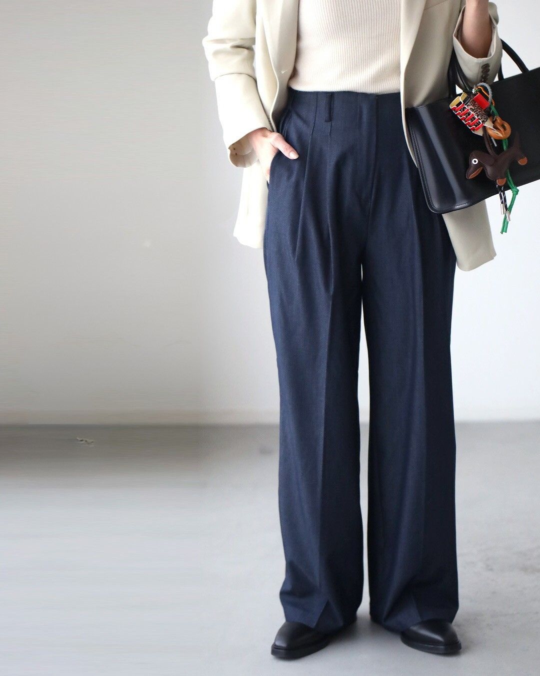 エーレスタイル Ehre style ワイドなのにかっちり見せない！デニム風パンツ （ブルー） ブルー