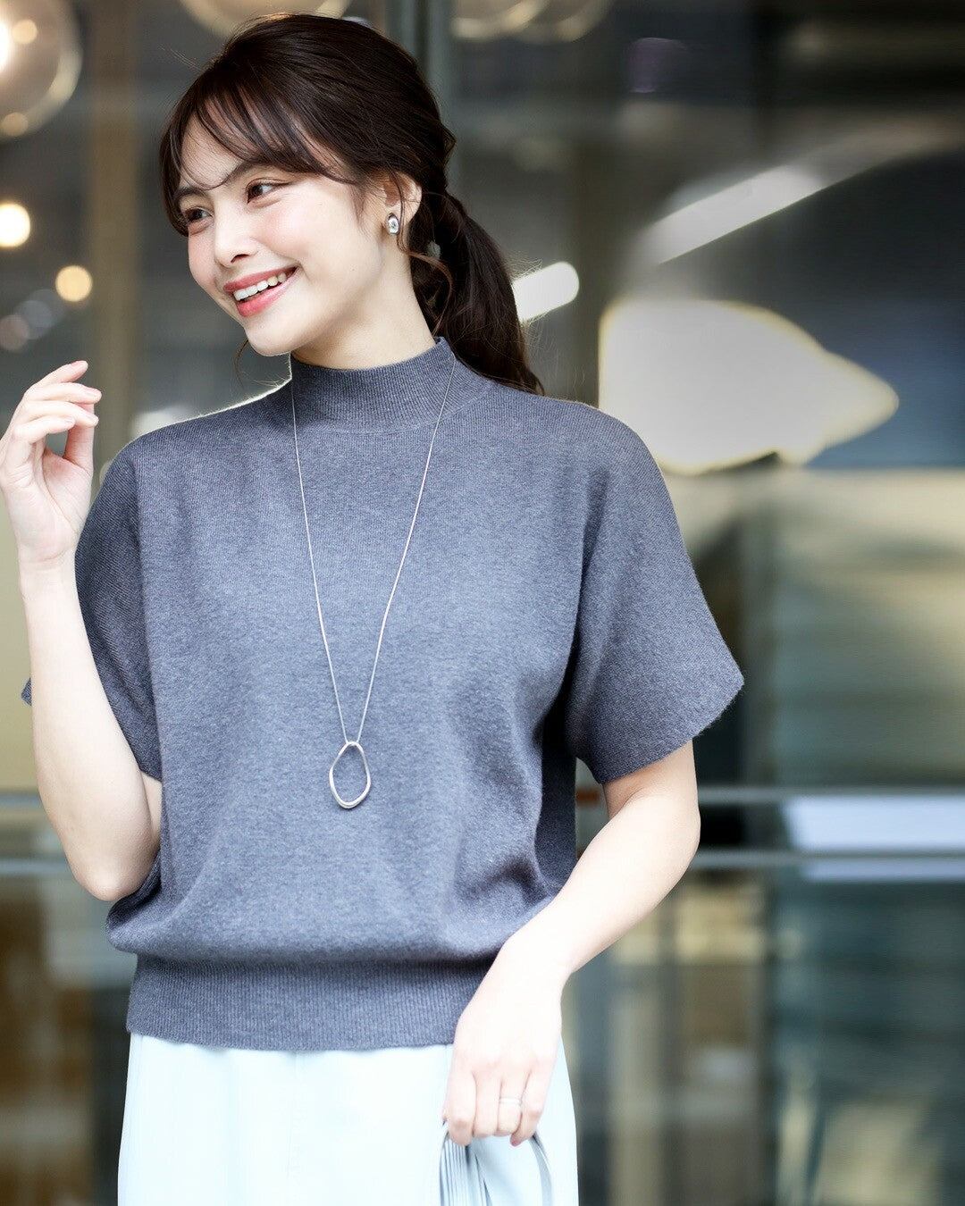 エーレスタイル Ehre style 今からの季節とにかく使える！半袖ニット （チャコール） チャコール