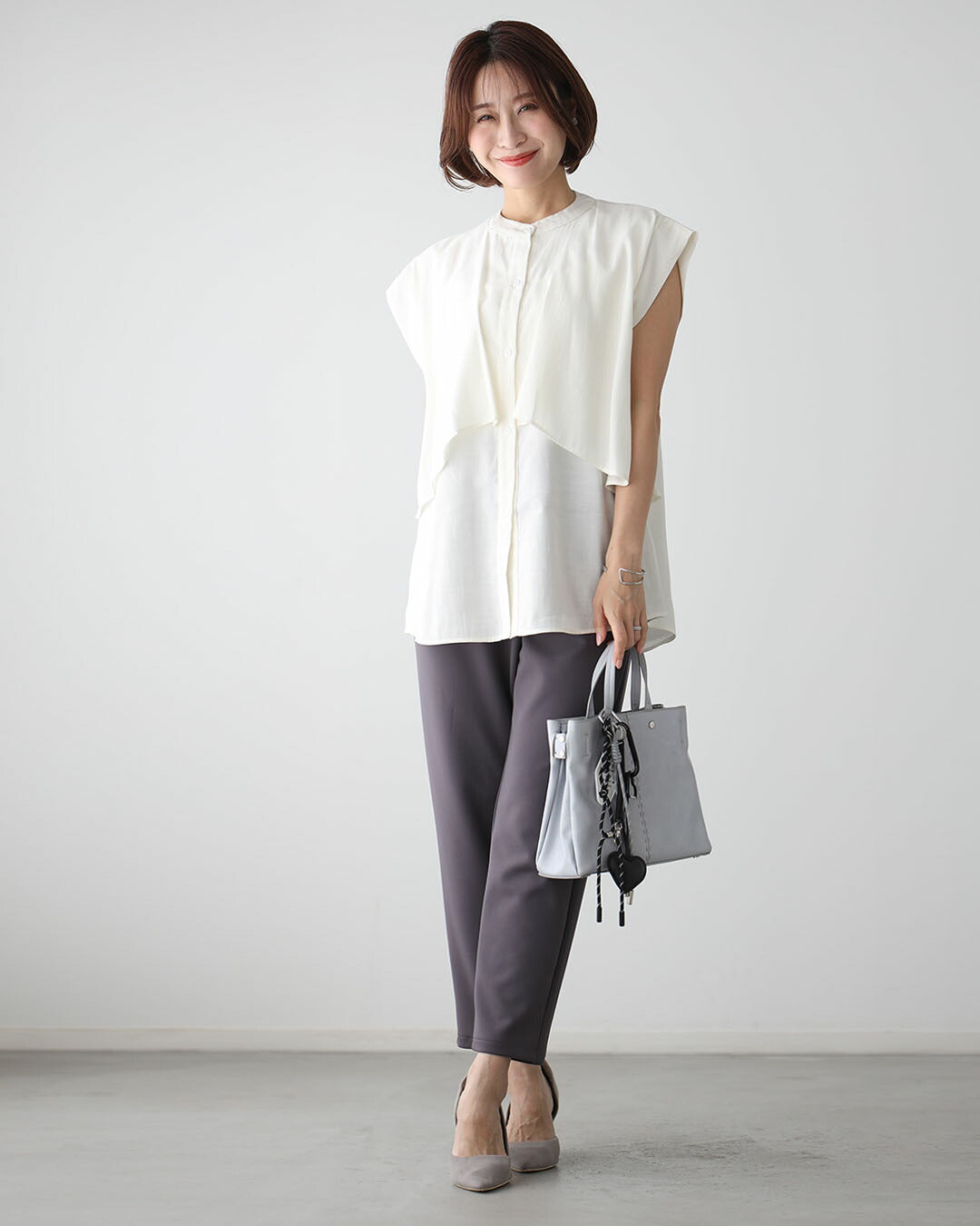 エーレスタイル Ehre style 重ね着無しで 体型カバー レイヤーブラウス （ライトグレー） ライトグレー