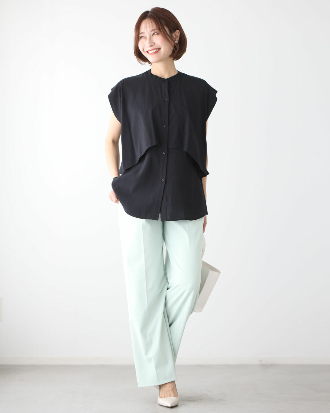 エーレスタイル Ehre style 重ね着無しで 体型カバー レイヤーブラウス （ライトグレー） ライトグレー