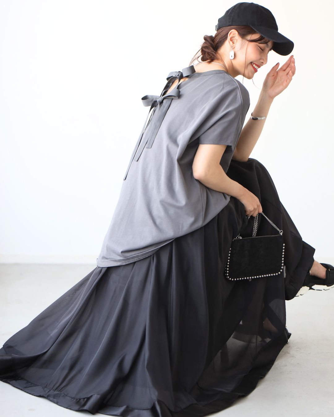 エーレスタイル Ehre style 素敵休日コーデバックリボンゆるっとTシャツ （グレー） グレー