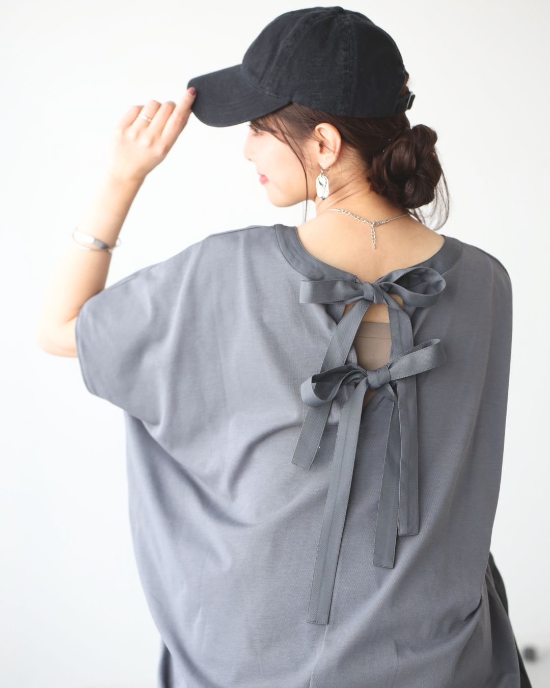 エーレスタイル Ehre style 素敵休日コーデバックリボンゆるっとTシャツ （グレー） グレー