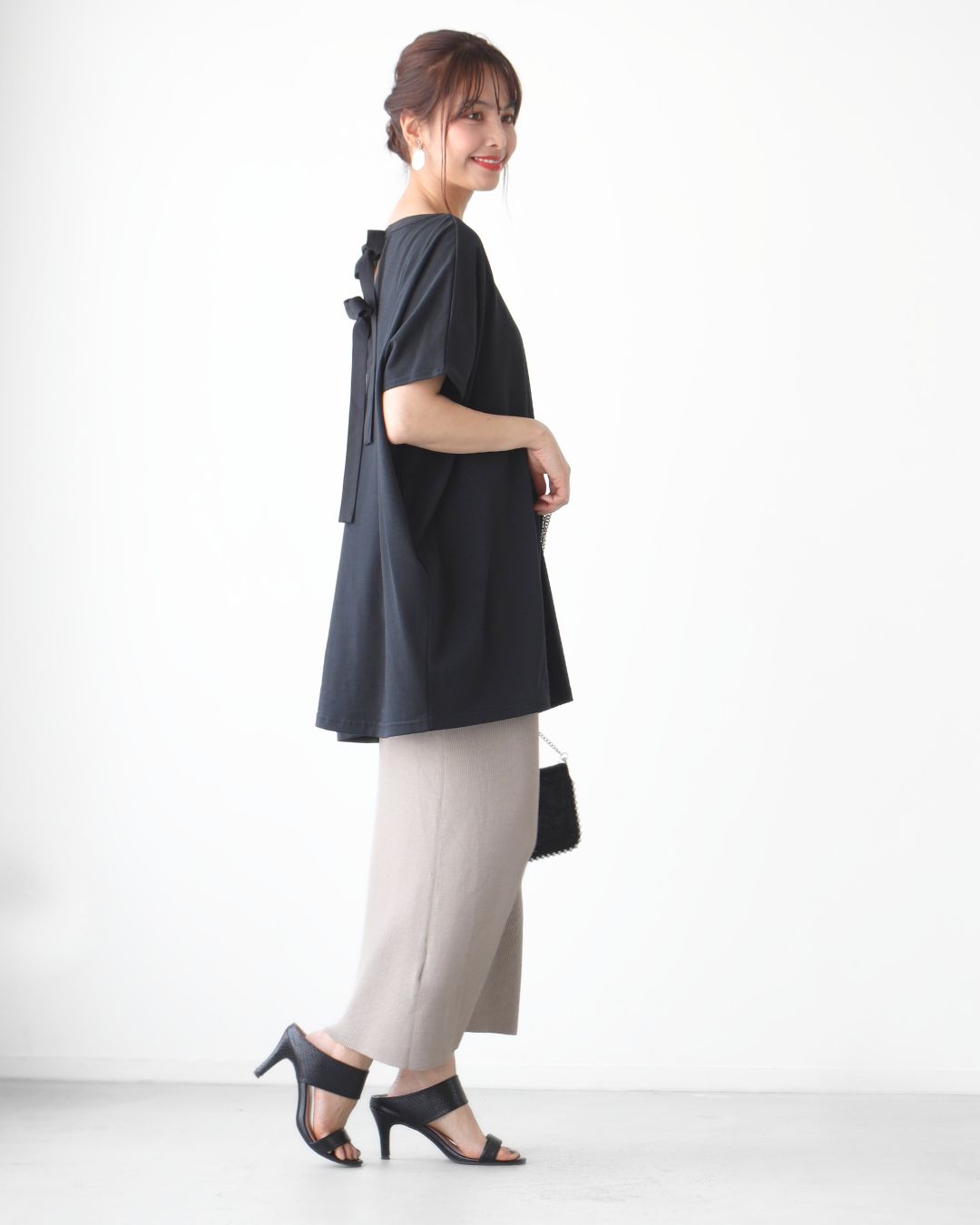 エーレスタイル Ehre style 素敵休日コーデバックリボンゆるっとTシャツ （グレー） グレー