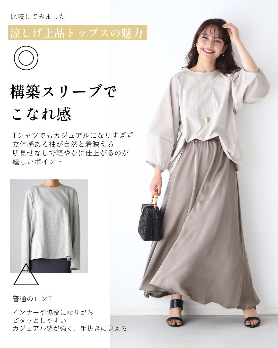 エーレスタイル Ehre style 仕事も休日も 涼しく 腕隠し 立体袖トップス （ベージュ） ベージュ