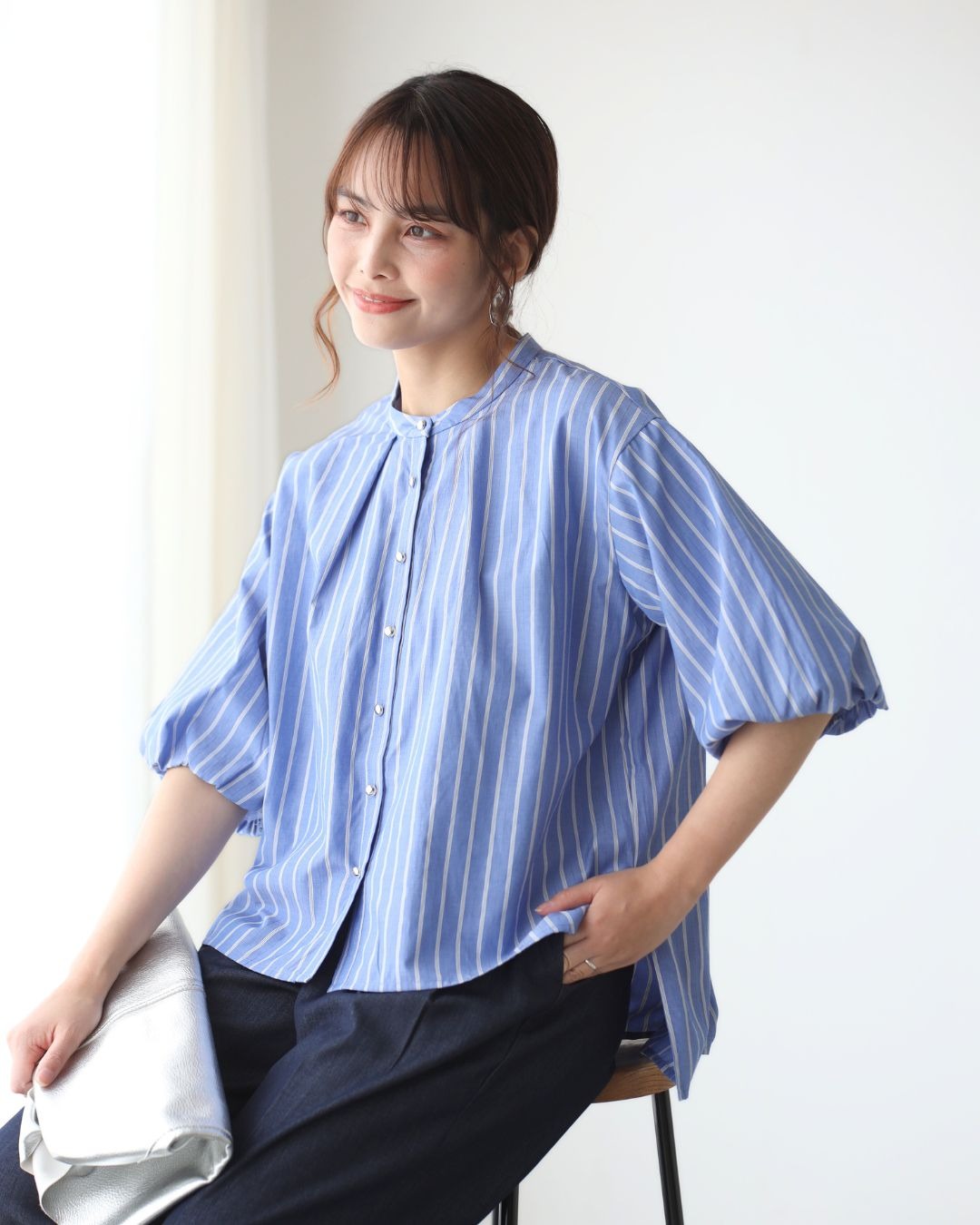 エーレスタイル Ehre style 着回し力あり！オフィスも休日もバルーン袖シャツ （ブルー） ブルー