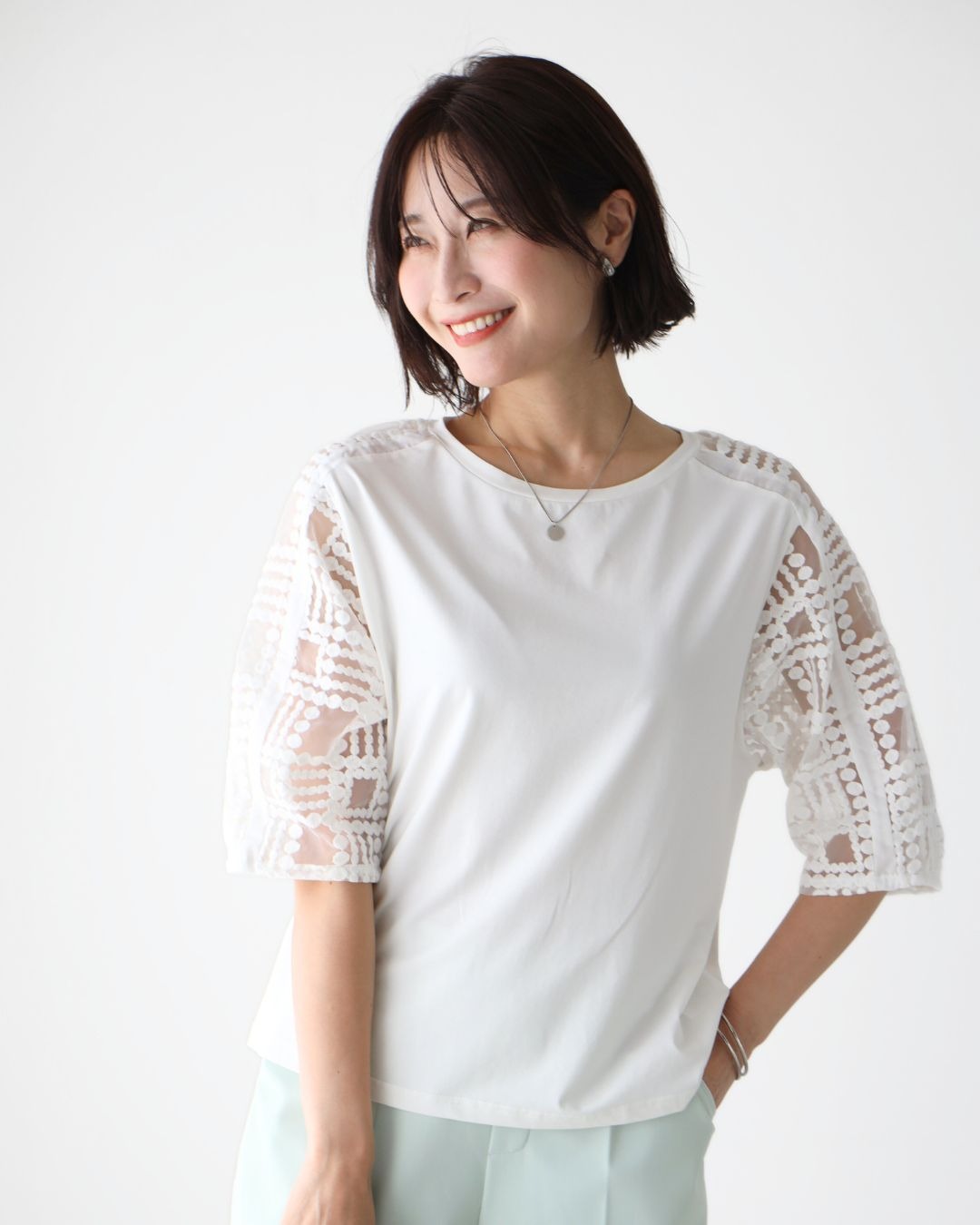エーレスタイル Ehre style 大人のロンT登場！上品なレース袖 （ホワイト） ホワイト