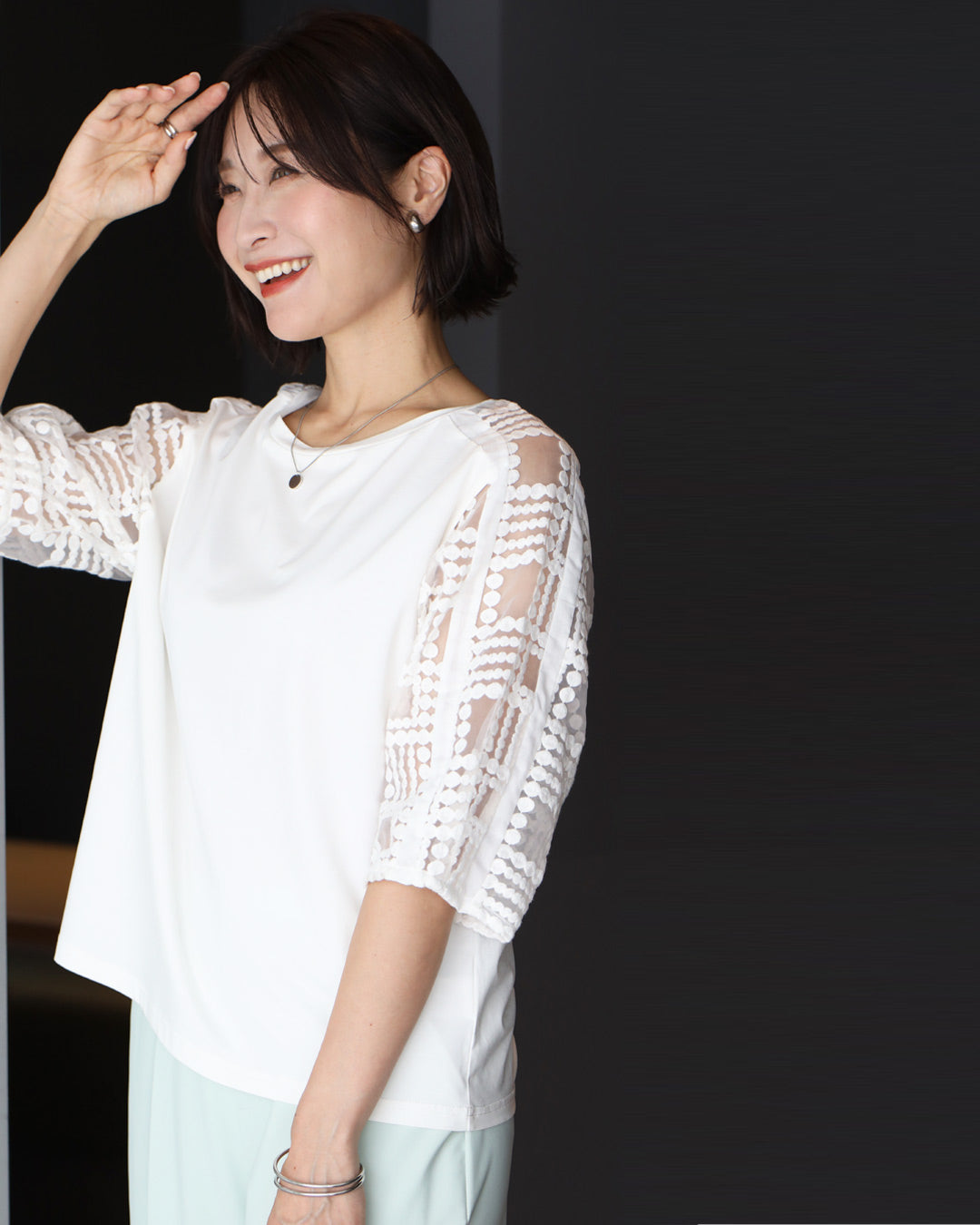 エーレスタイル Ehre style 大人のロンT登場！上品なレース袖 （ホワイト） ホワイト