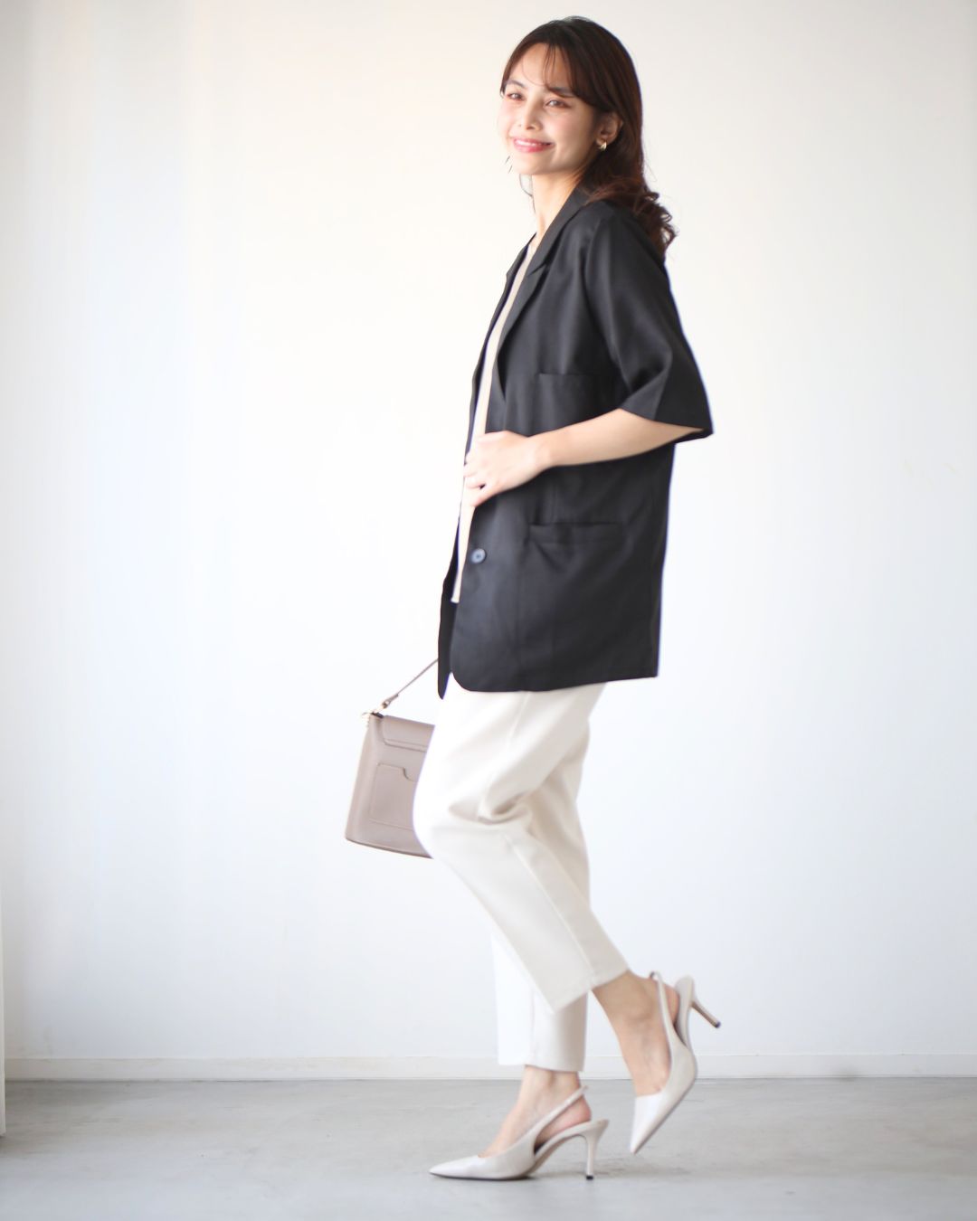 エーレスタイル Ehre style 秋色カラーで涼やか通勤 5分袖ジャケット （ブラウン） ブラウン