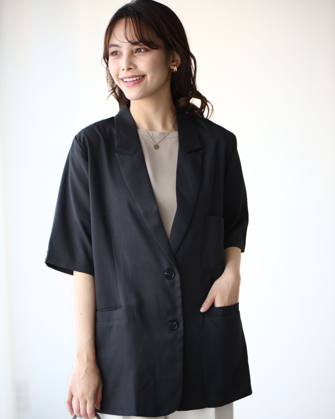 エーレスタイル Ehre style 秋色カラーで涼やか通勤 5分袖ジャケット （ブラウン） ブラウン
