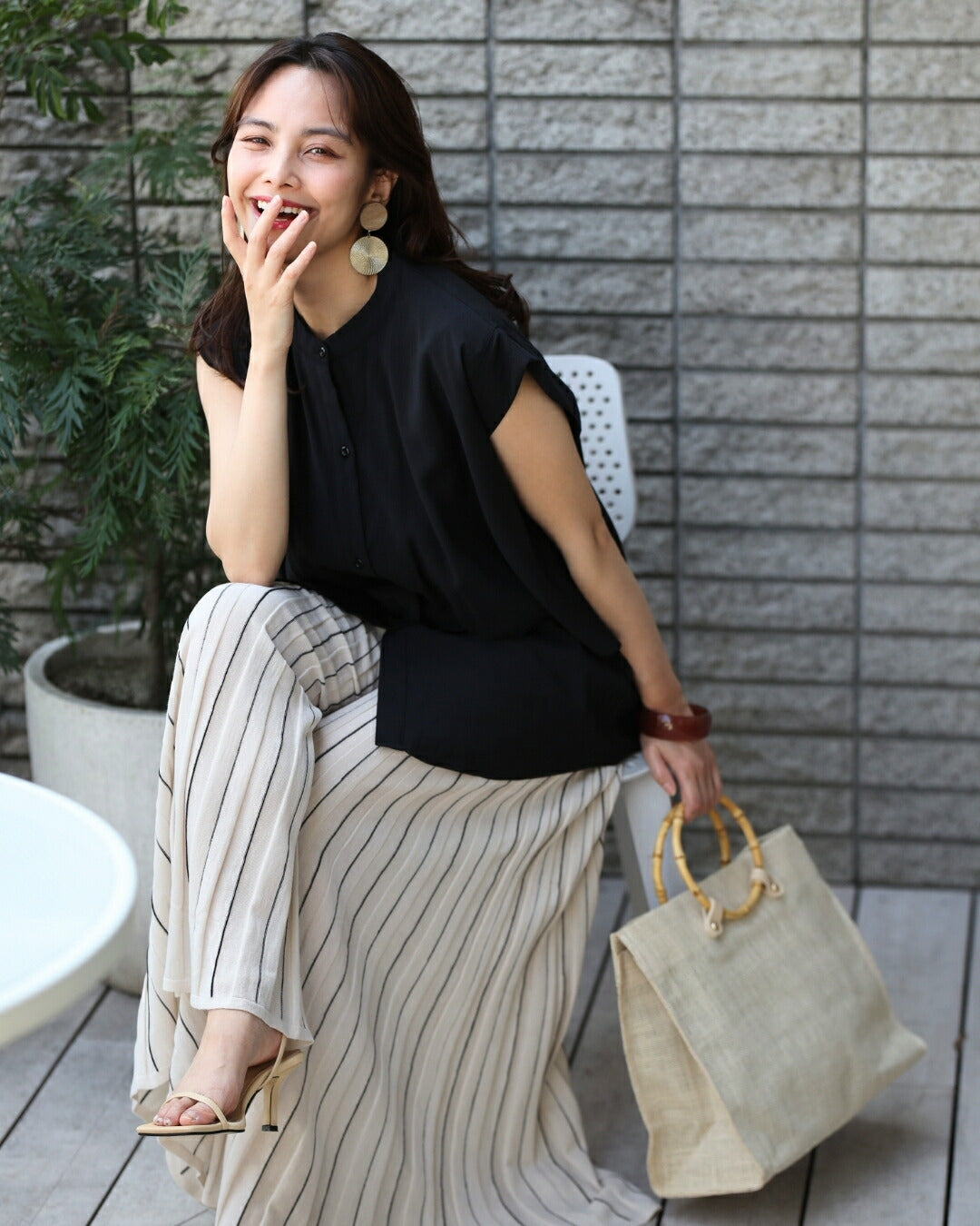 エーレスタイル Ehre style お出かけに最適！休日を快適にフレアニットパンツ （アイボリー） アイボリー