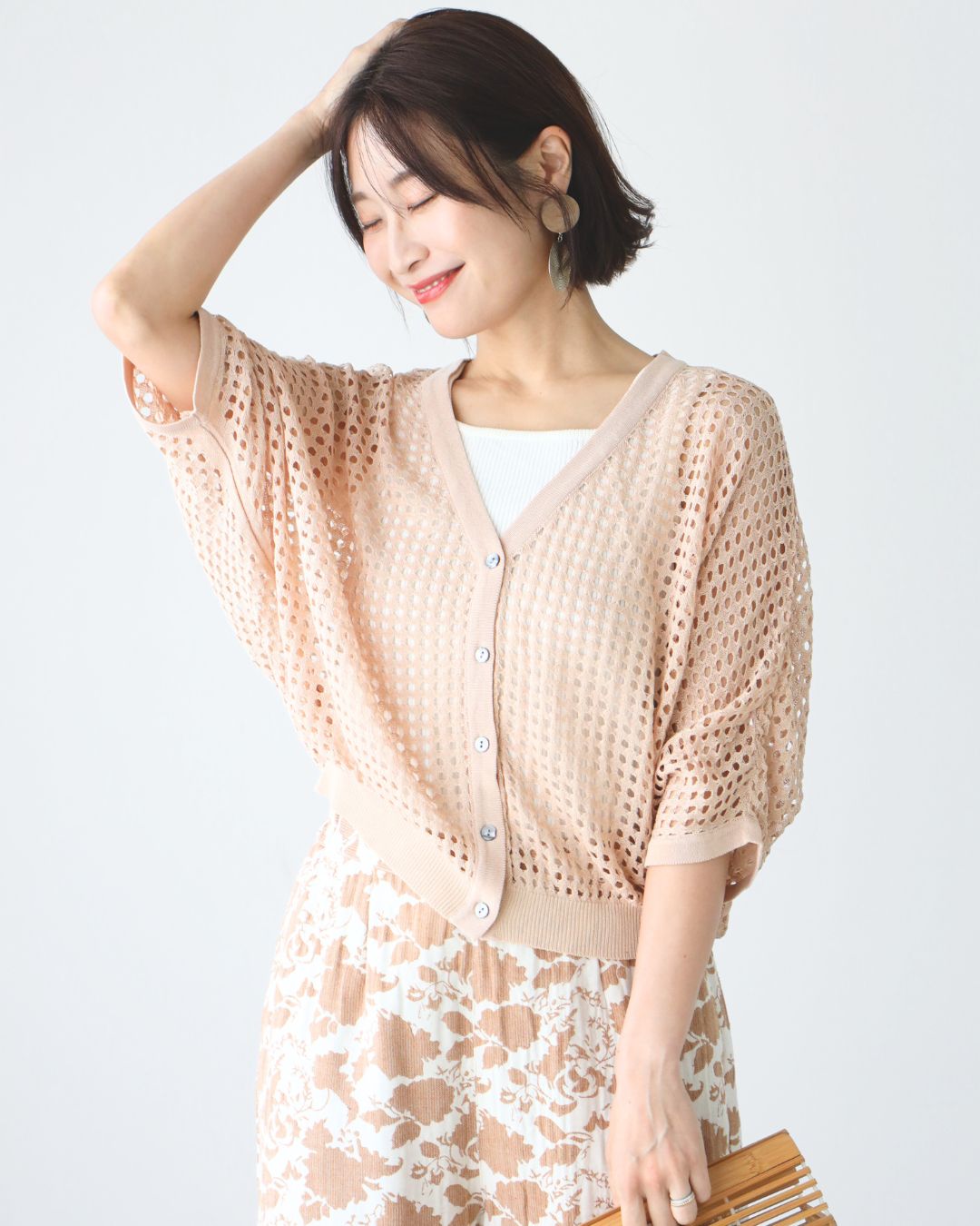 エーレスタイル Ehre style 大人メッシュ着ると涼し気ドルマンカーデ （ピンク） ピンク
