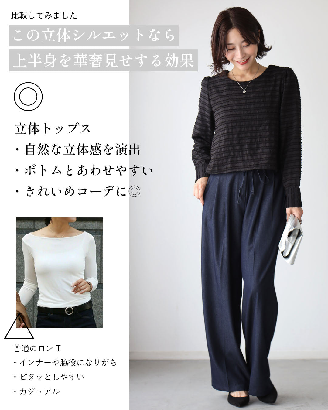 エーレスタイル Ehre style コンパクト丈で美バランスが叶う 立体トップス （ホワイト） ホワイト
