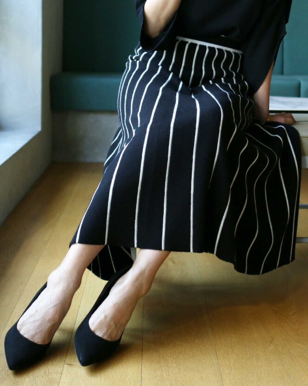 エーレスタイル Ehre style 痩せ見えが叶うラインニットスカート （ブラック） ブラック