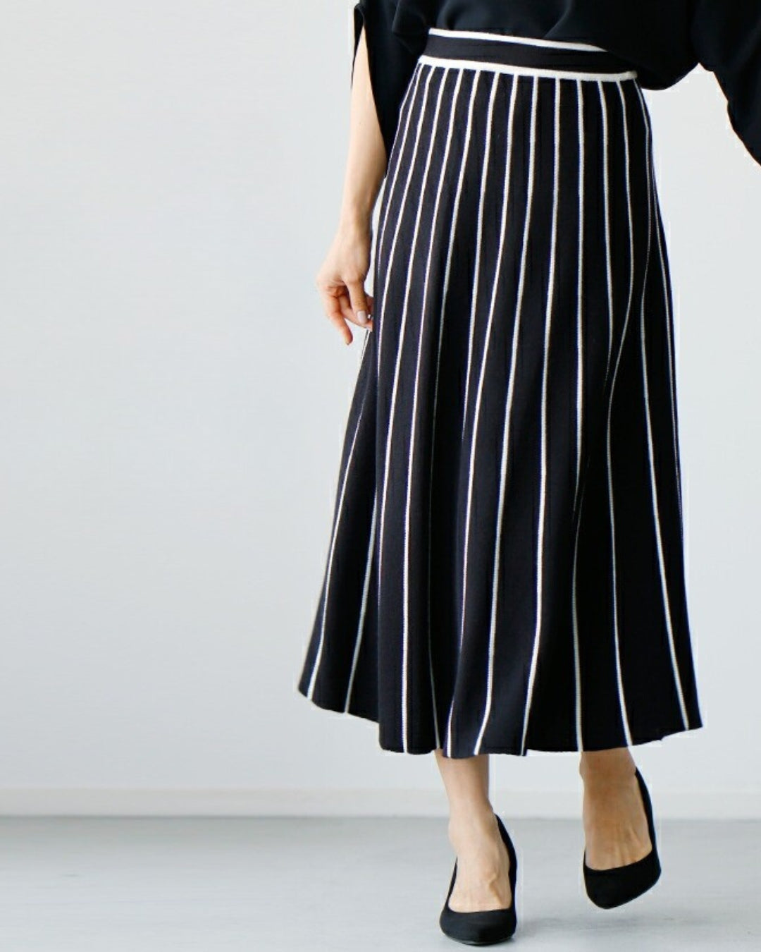 エーレスタイル Ehre style 痩せ見えが叶うラインニットスカート （ブラック） ブラック