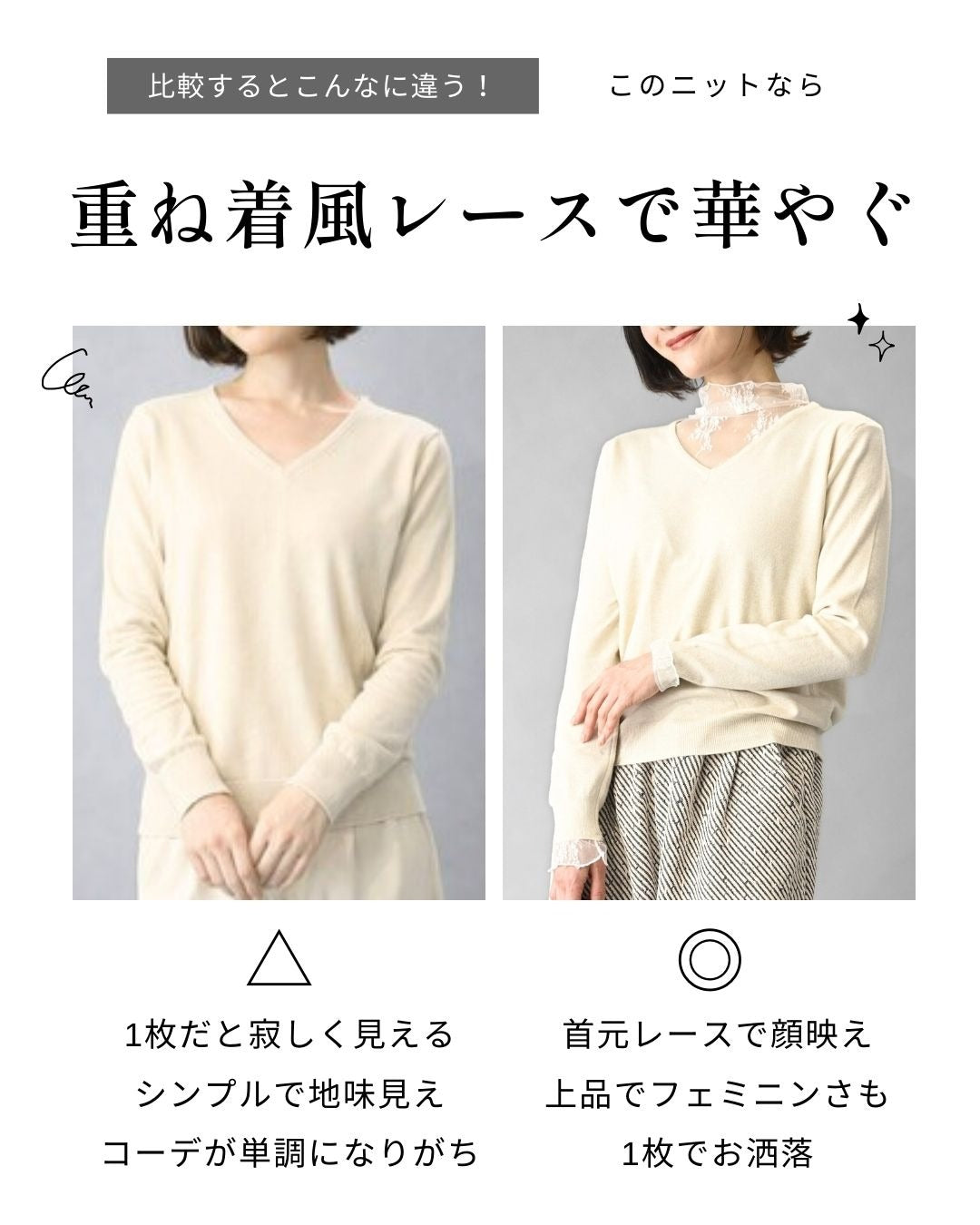 エーレスタイル Ehre style 時短で素敵に 1枚で完成 レース付ニット （ブラック） ブラック