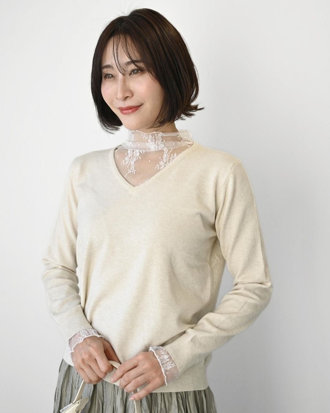 エーレスタイル Ehre style 時短で素敵に 1枚で完成 レース付ニット （ブラック） ブラック