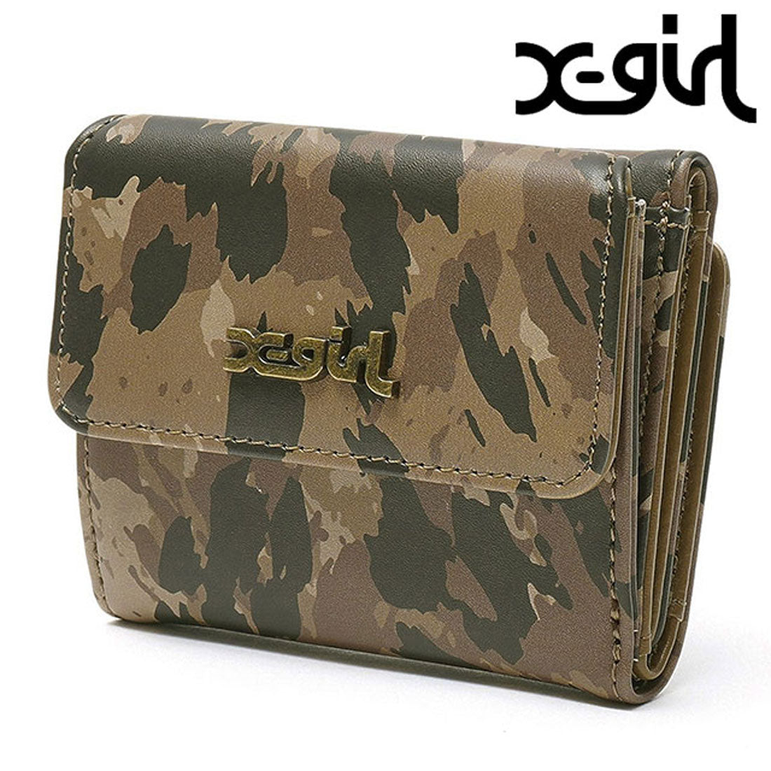 エックスガール X-girl MILLS LOGO FAUX LEATHER MINI WALLET BEIGE [105253054012] （BEIGE） BEIGE